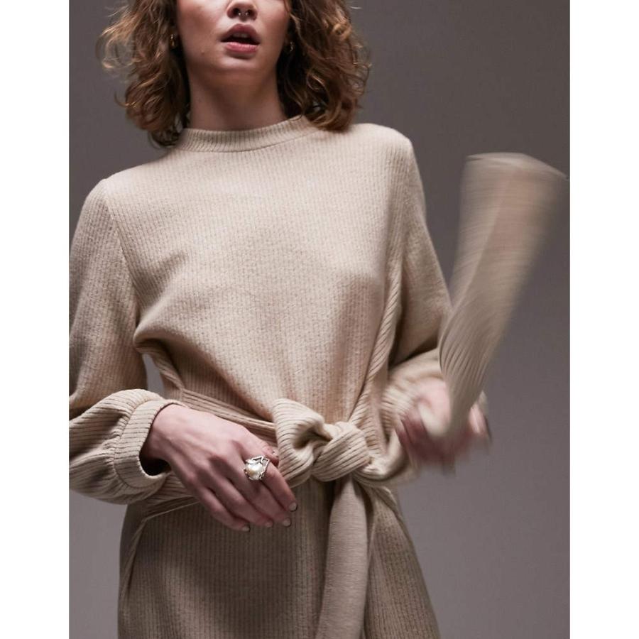 トップショップ (Topshop) レディース ワンピース ワンピース・ドレス Jersey Midi Jumper Dress With Tie Waist In Beige (ベージュ)｜nul-select｜03