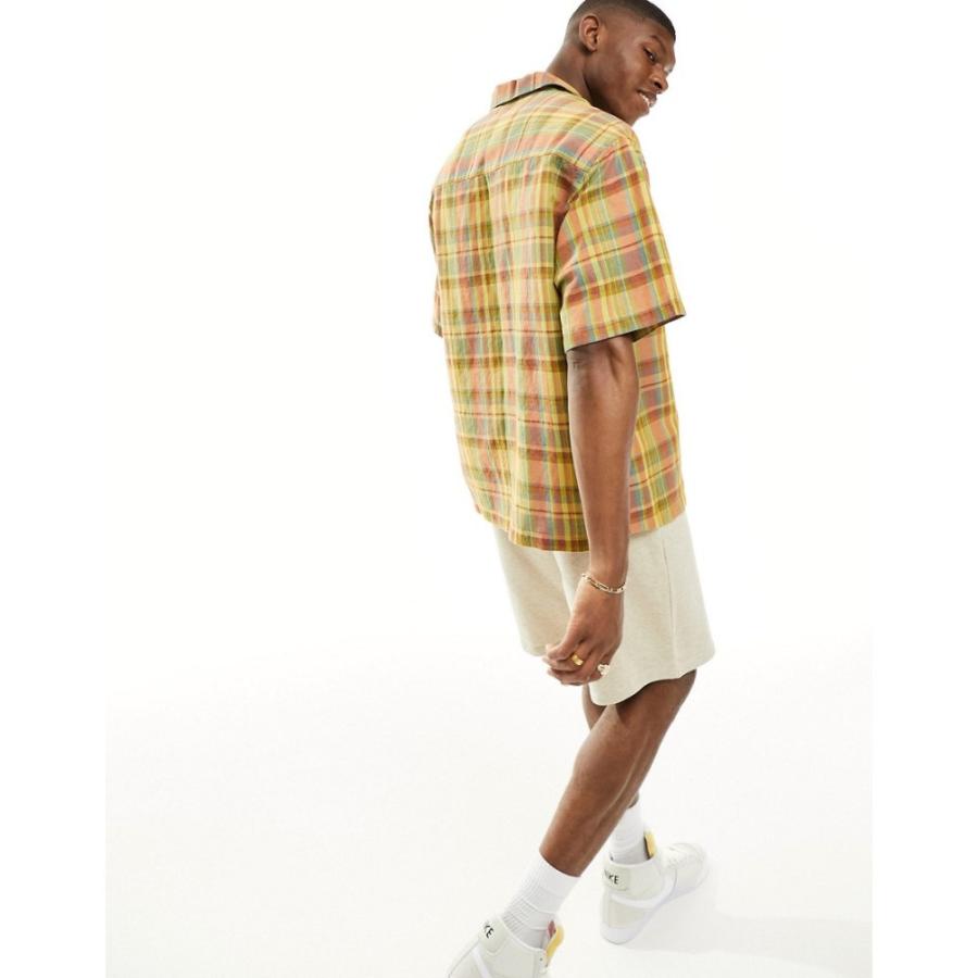 店内の商品は在庫 エイソス (ASOS DESIGN) メンズ シャツ トップス Boxy Oversized Revere Linen Mix Check Shirt In Tan (タン)