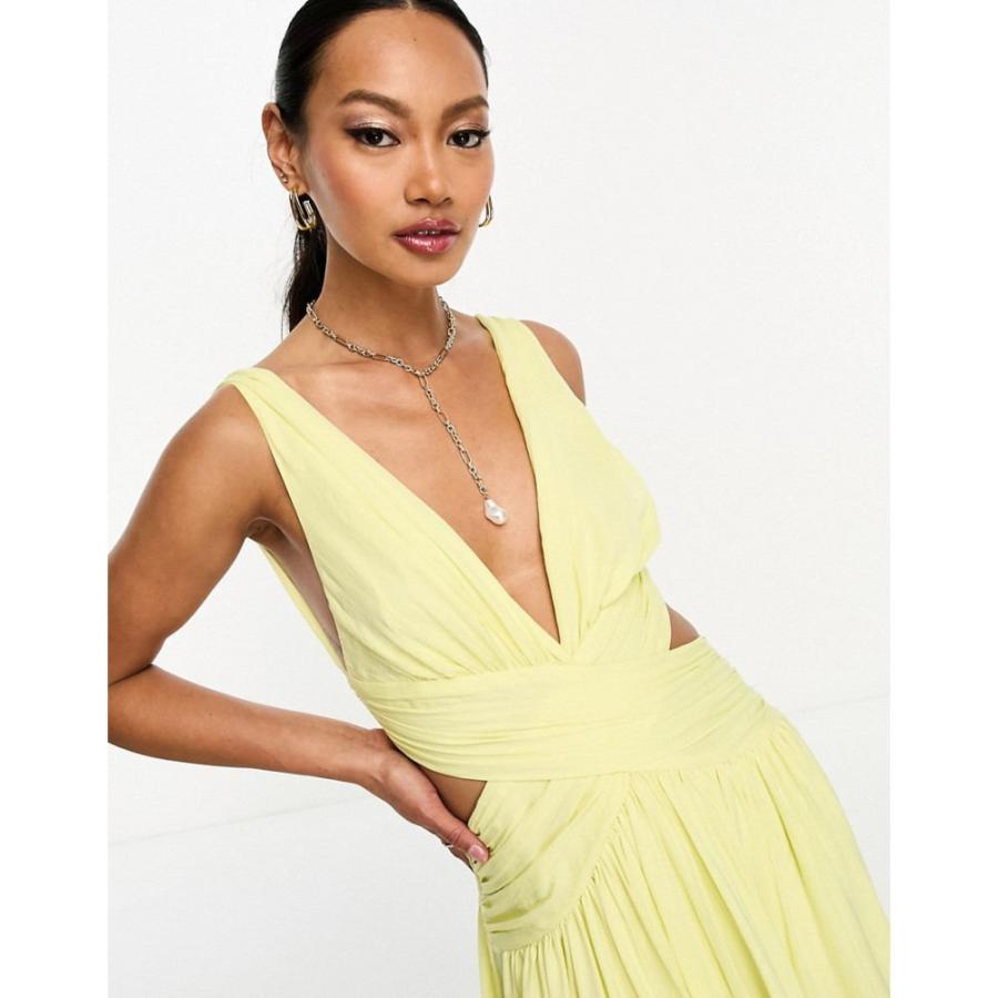 エイソス (ASOS DESIGN) レディース ワンピース ワンピース・ドレス Satin Wrap Maxi Dress With Hi Low Hem In Lemon Yellow (レモンイエロー)｜nul-select｜02