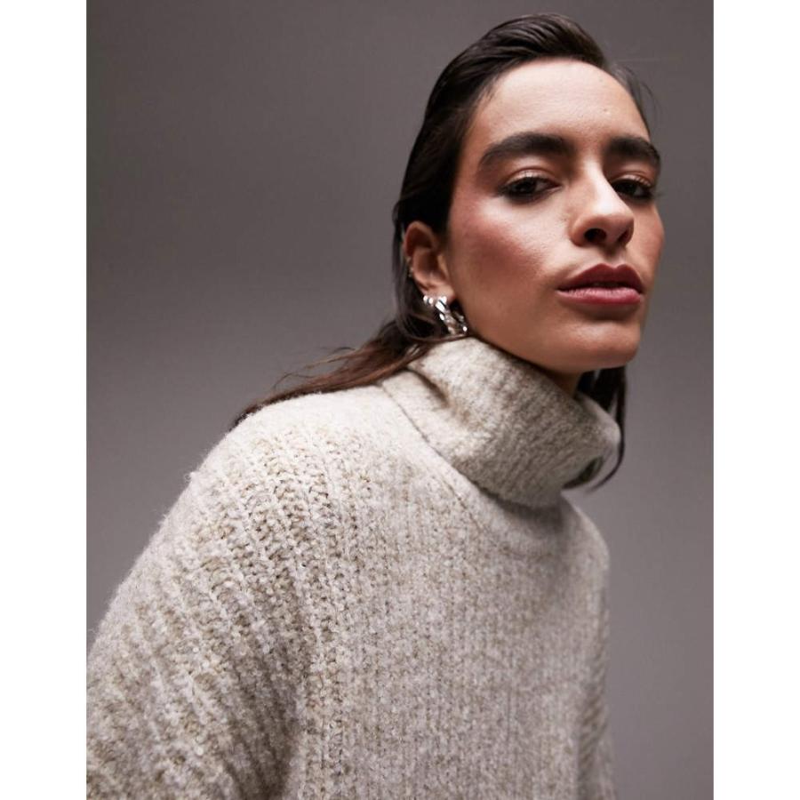 トップショップ (Topshop) レディース ニット・セーター トップス Premium Knitted Plated Boucle Wide Sleeve Roll Neck Jumper In Oat (ベージュ)｜nul-select｜03