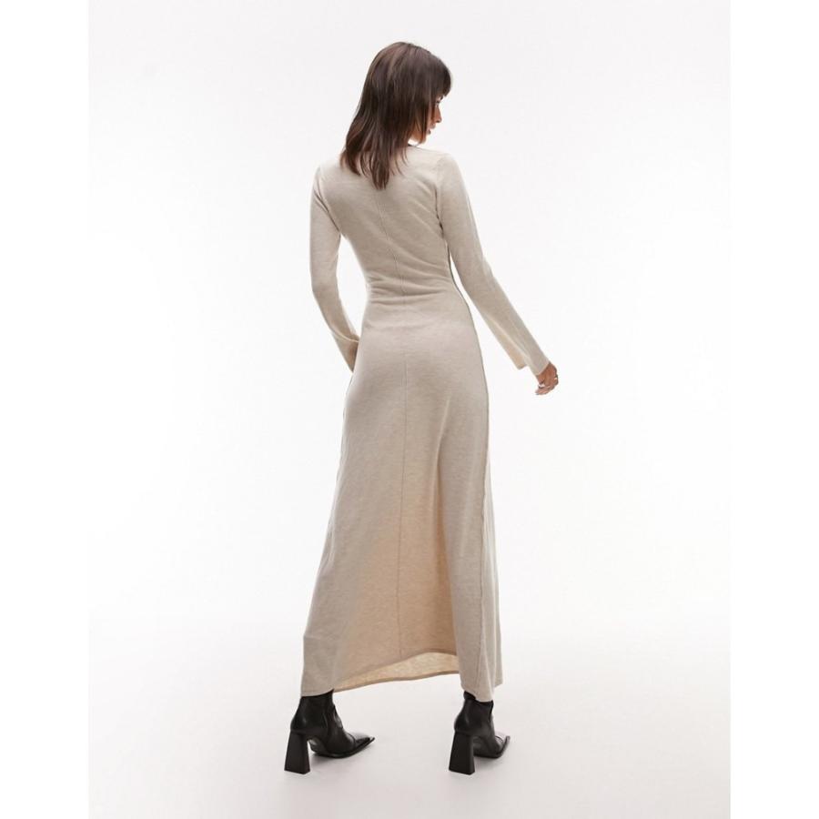 トップショップ (Topshop) レディース ワンピース ワンピース・ドレス Knitted V-Neck Flute Sleeve Maxi Dress In Stone (ベージュ)｜nul-select｜02
