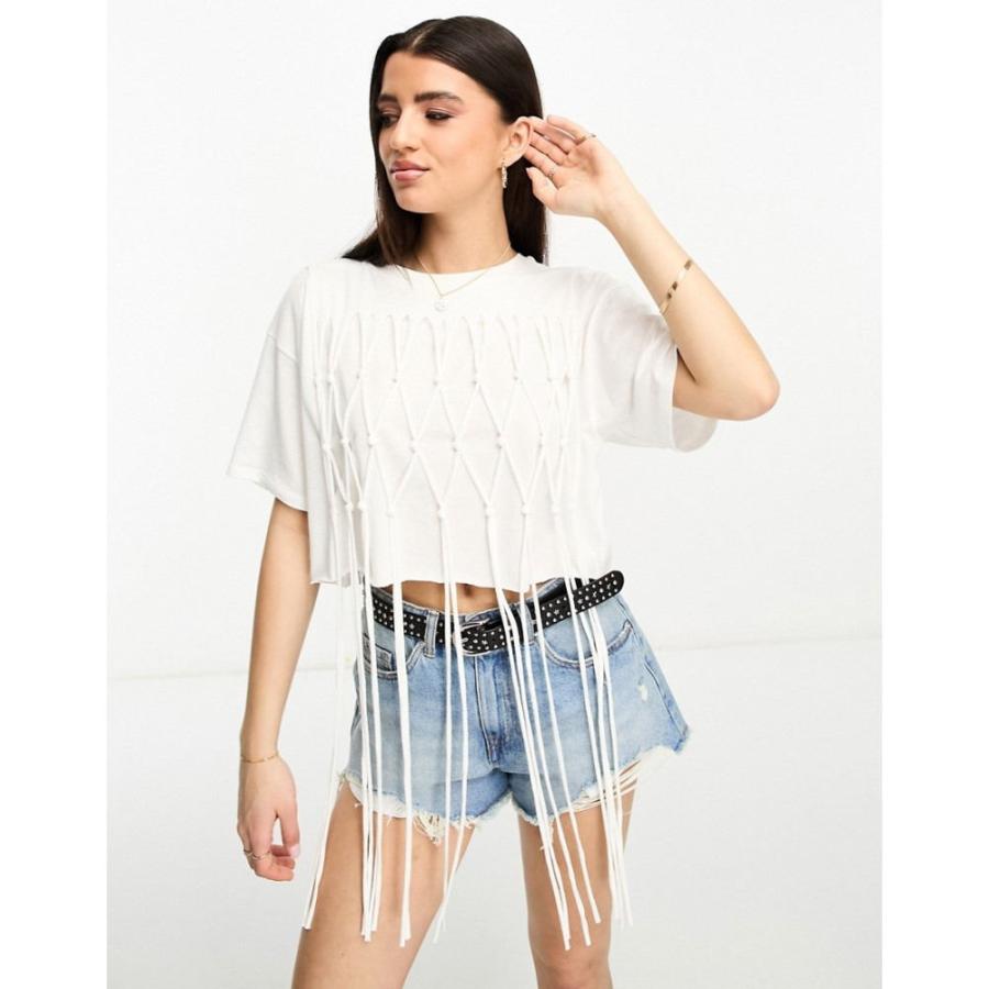 ミス セルフリッジ (Miss Selfridge) レディース Tシャツ トップス Festival Macrame Cropped Fringed T-Shirt In Cream (クリーム)｜nul-select｜04