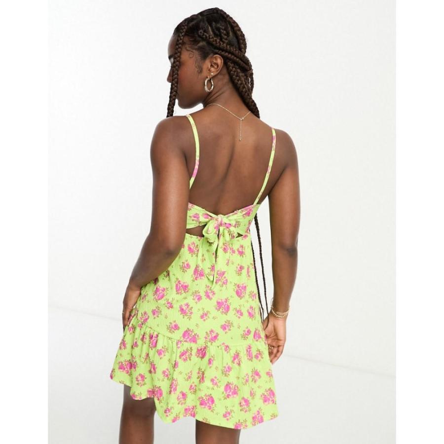 ミス セルフリッジ (Miss Selfridge) レディース ワンピース ワンピース・ドレス Tiered Square Neck Mini Tie Back Dress In Green Floral (グリーン)｜nul-select｜02