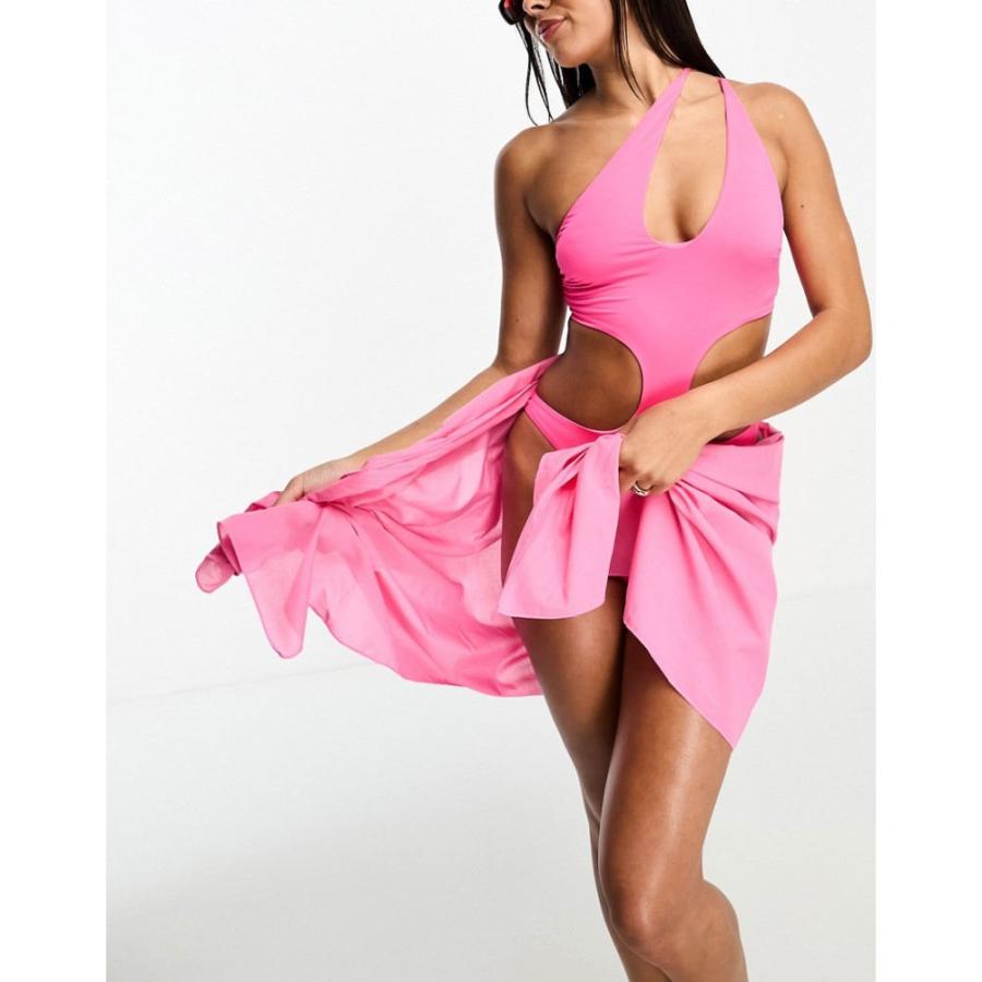 エイソス (ASOS DESIGN) レディース ワンピース 水着・ビーチウェア One Shoulder Asymmetric Cut Out Swimsuit In Neon Pink (ネオンピンク)｜nul-select｜03