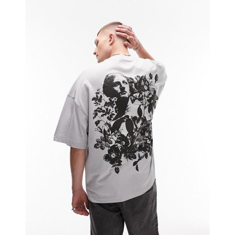 トップマン (Topman) メンズ Tシャツ トップス Extreme Oversized T-Shirt With Front And Back Statue Floral Print In Grey (グレー)｜nul-select｜03