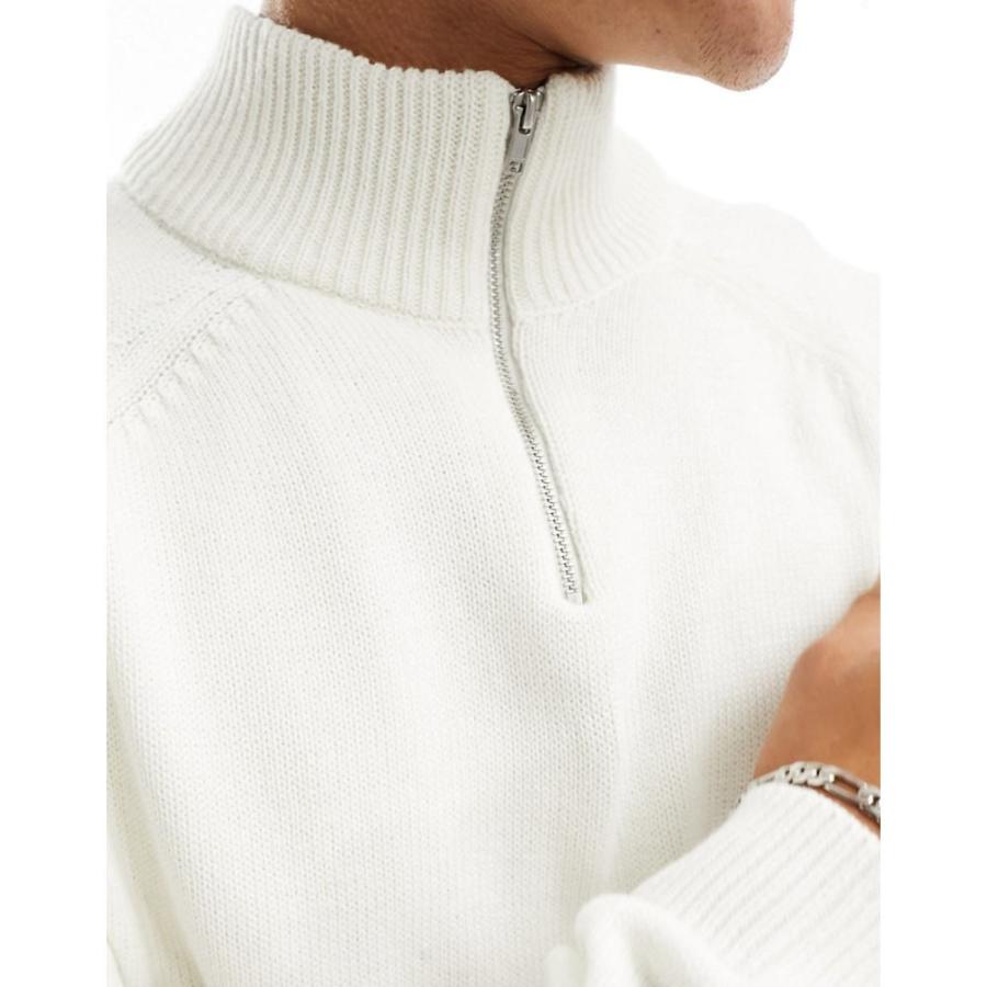 エイソス (ASOS DESIGN) メンズ ニット・セーター トップス Knitted Midweight Cotton 1/4 Zip Jumper In White (ホワイト)｜nul-select｜02