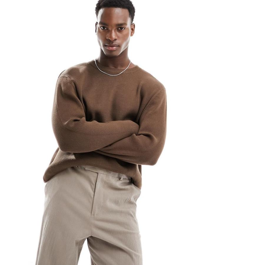 エイソス (ASOS DESIGN) メンズ ニット・セーター トップス Oversized Knitted Essential Rib Jumper In Brown (ブラウン)｜nul-select｜04