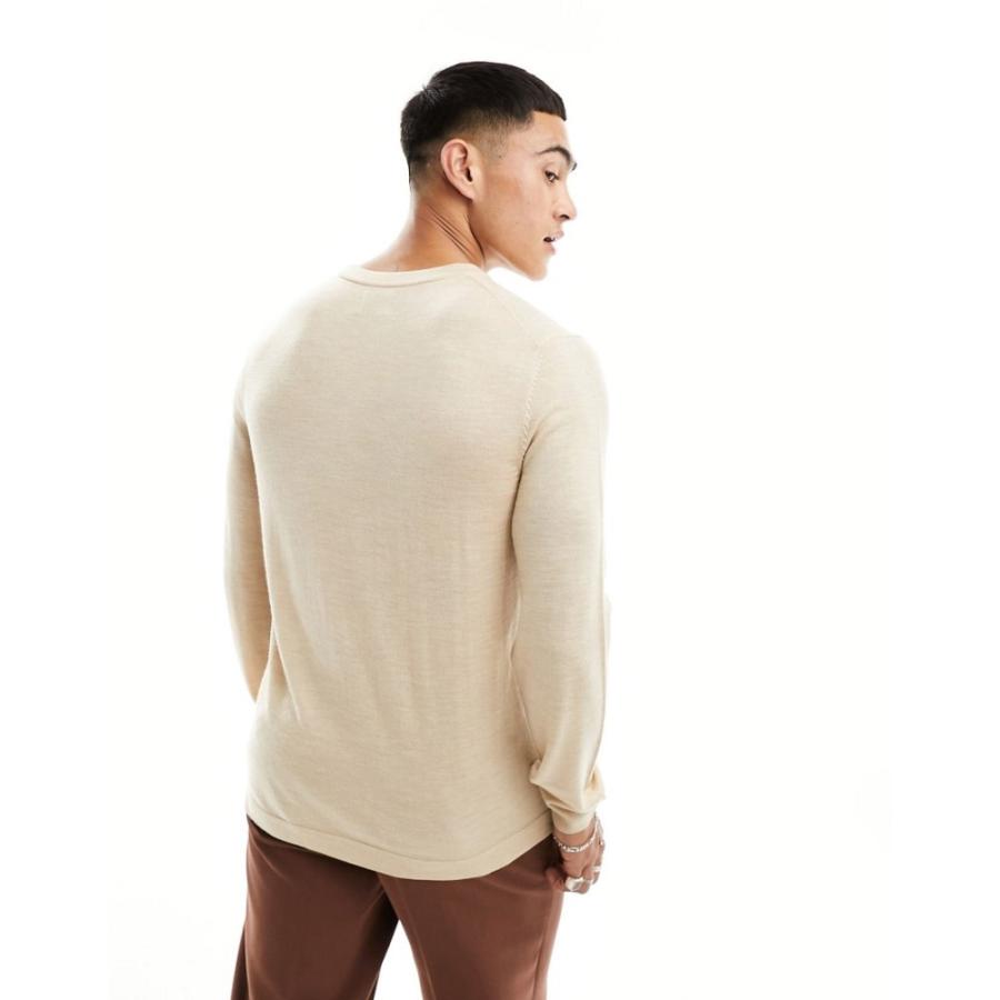 エイソス (ASOS DESIGN) メンズ ニット・セーター トップス Knitted Merino Wool Jumper In Stone (ベージュ)｜nul-select｜03