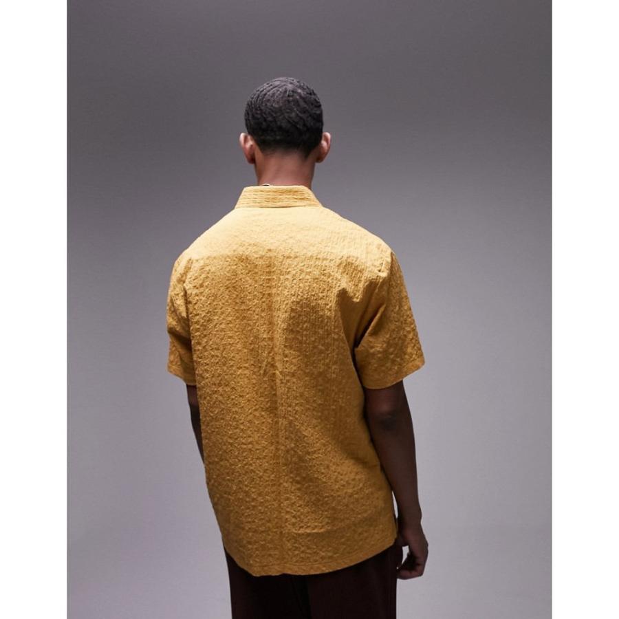 トップマン (Topman) メンズ 半袖シャツ トップス Short Sleeve Regular Plain Textured Shirt In Mustard (マスタード)｜nul-select｜02