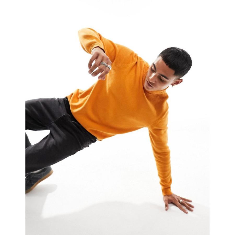 エイソス (ASOS DESIGN) メンズ ニット・セーター トップス Midweight Knitted Cotton Roll Neck Jumper In Orange (オレンジ)｜nul-select｜02