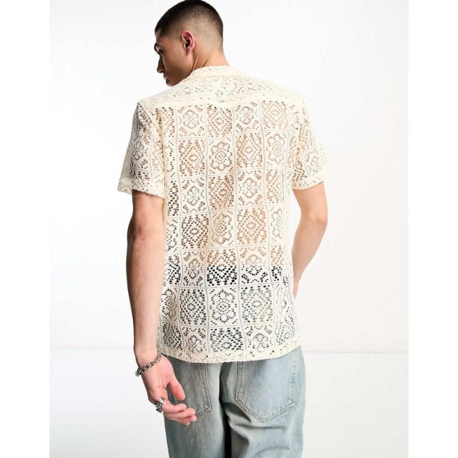 コニーアイランド ピクニック (Coney Island Picnic) メンズ 半袖シャツ トップス Short Sleeve Revere Collared Shirt In White Crochet (ホワイト)｜nul-select｜04