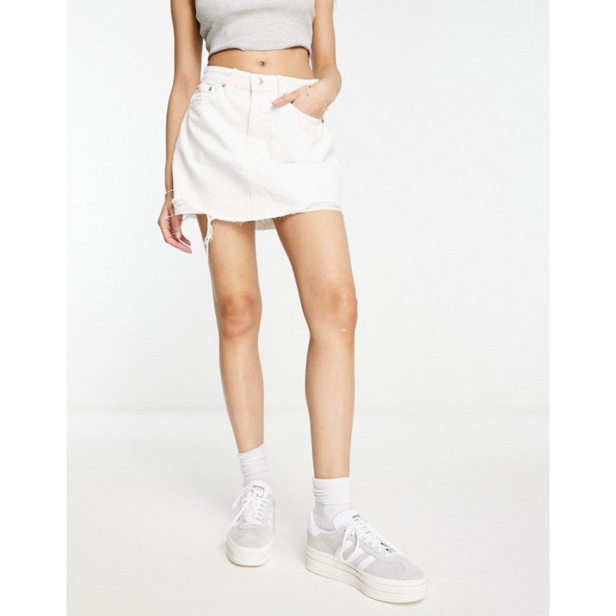 ストラディバリウス (Stradivarius) レディース ミニスカート スカート Denim Mini Skirt With Raw Hem In White (ホワイト) ap
