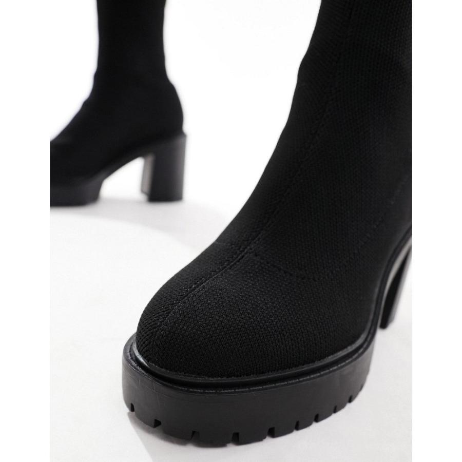 エイソス (ASOS DESIGN) レディース ブーツ シューズ・靴 Explore Chunky Heeled Sock Boots In Black (ブラック)｜nul-select｜04