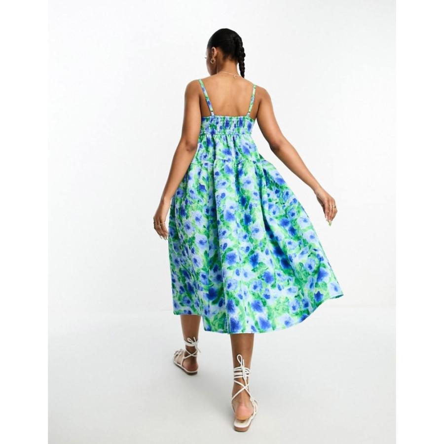 モンキ (Monki) レディース ワンピース ワンピース・ドレス Jaquard Seersucker Cami Midi Dress In Blue And Green Flower Print ()｜nul-select｜02