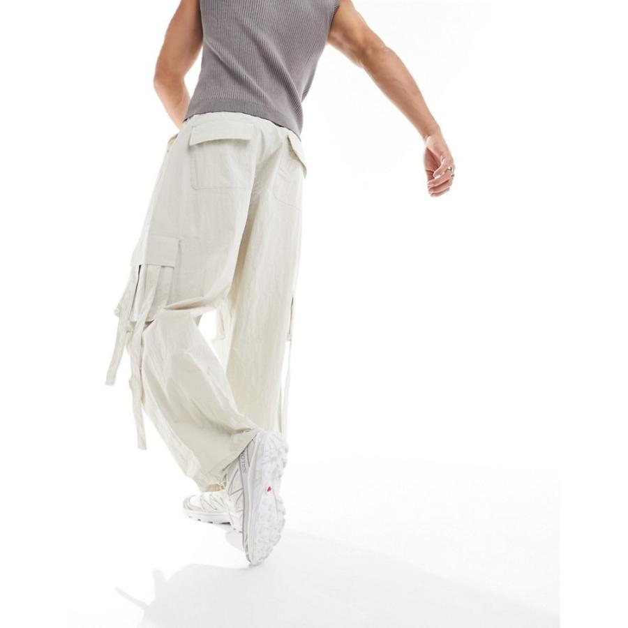 エイソス (ASOS DESIGN) メンズ カーゴパンツ ボトムス・パンツ Cargo Trouser In Crinkle Nylon With Strapping Details In Grey (グレー)｜nul-select｜03