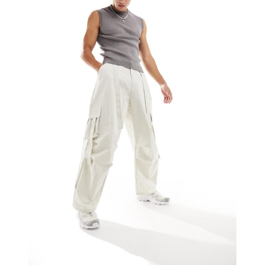 エイソス (ASOS DESIGN) メンズ カーゴパンツ ボトムス・パンツ Cargo Trouser In Crinkle Nylon With Strapping Details In Grey (グレー)｜nul-select｜05