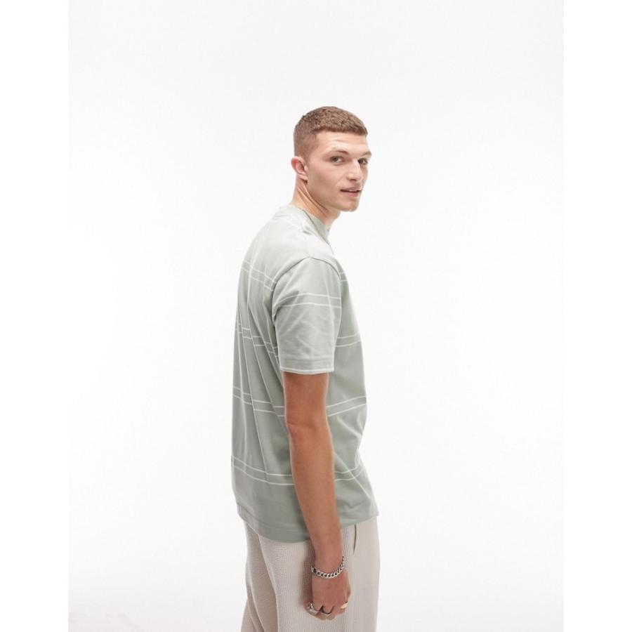 トップマン (Topman) メンズ Tシャツ トップス Oversized Fit Stripe T-Shirt With Parisian Embroidery In Sage (セージ)｜nul-select｜03