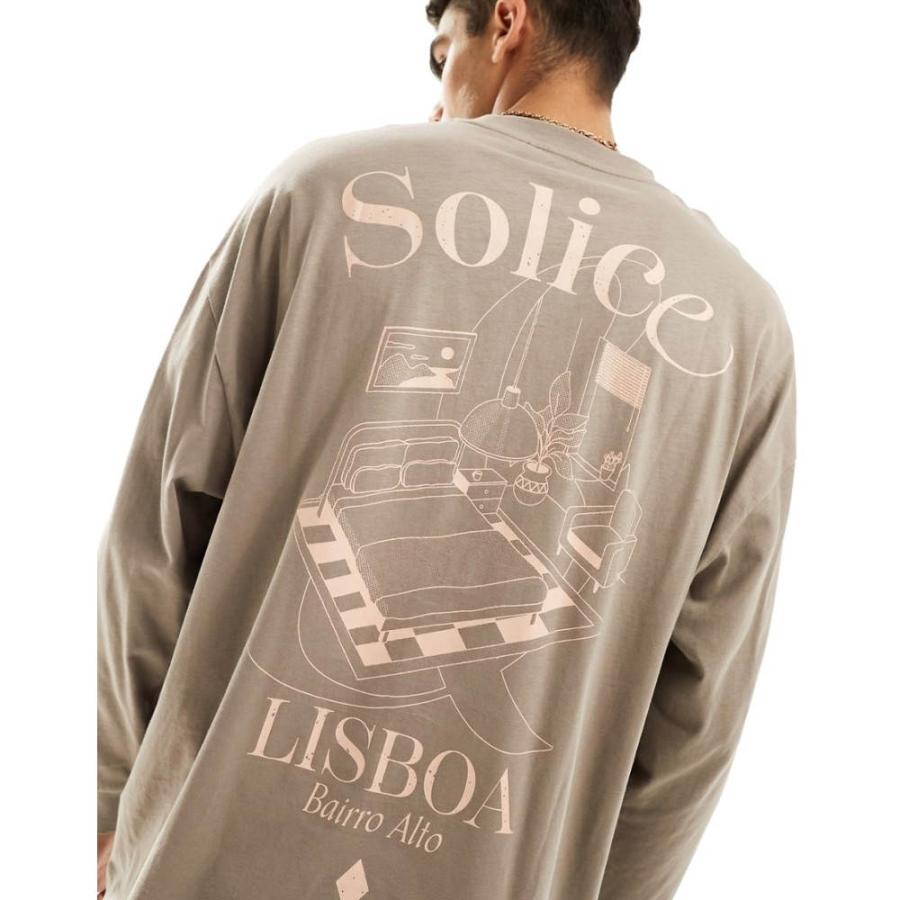 エイソス (ASOS DESIGN) メンズ 長袖Tシャツ トップス Oversized Long-Sleeve T-Shirt In Brown With Back City Graphic (ブラウン)｜nul-select｜04