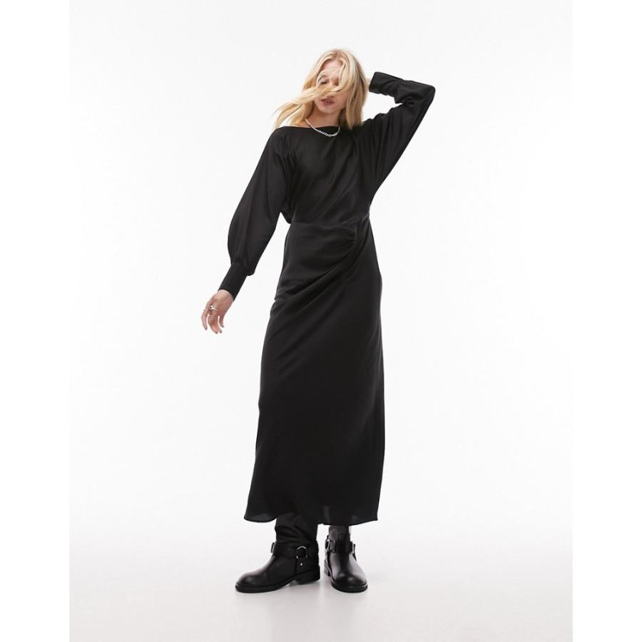 トップショップ (Topshop) レディース ワンピース ワンピース・ドレス Ruched Front Long Sleeve Printed Midi Dress In Black (ブラック)｜nul-select｜04