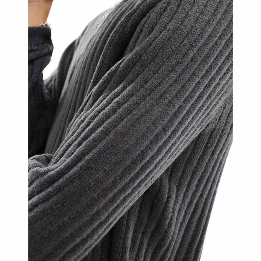 エイソス (ASOS DESIGN) メンズ ニット・セーター トップス Relaxed Knitted Jumper With Ladder Detail In Charcoal (チャコール)｜nul-select｜02
