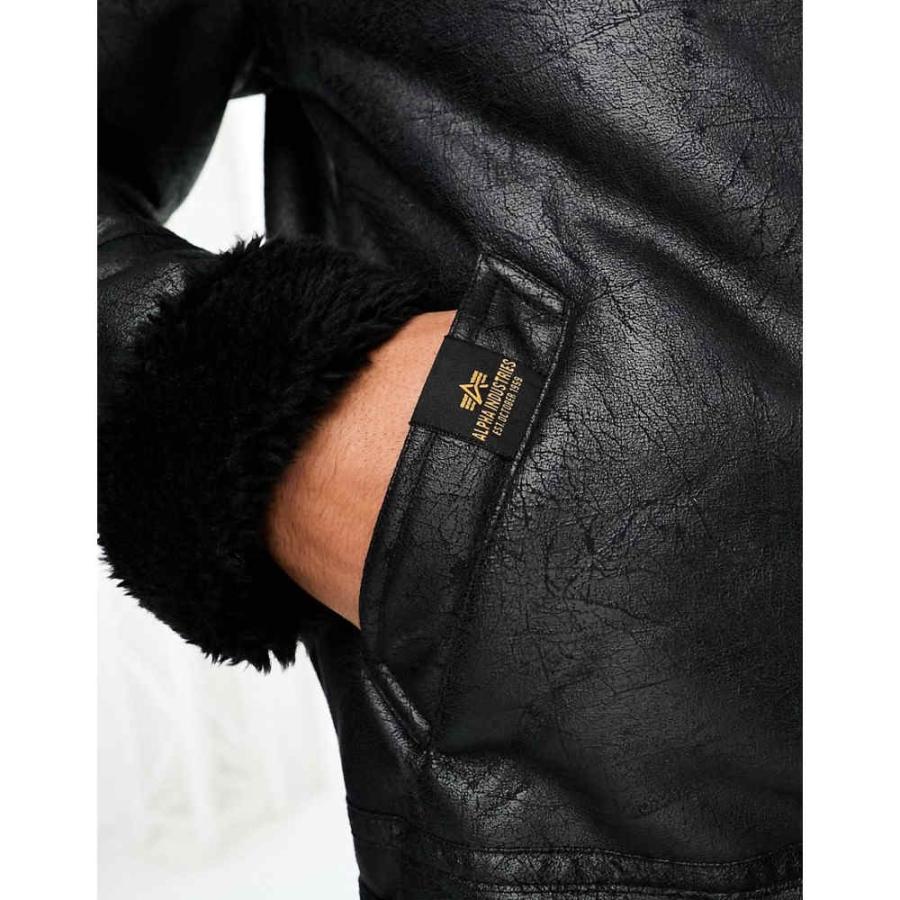 品質のいい アルファ インダストリーズ (Alpha Industries) メンズ レザージャケット アウター B3 Faux Leather Shearling Flight Jacket In Black (ブラック)