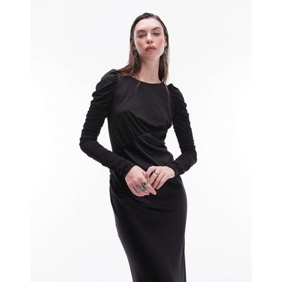 トップショップ (Topshop) レディース ワンピース ワンピース・ドレス Long Sleeve Satin And Jersey Maxi Dress In Black (ブラック)｜nul-select｜02