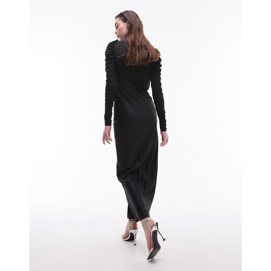 トップショップ (Topshop) レディース ワンピース ワンピース・ドレス Long Sleeve Satin And Jersey Maxi Dress In Black (ブラック)｜nul-select｜03
