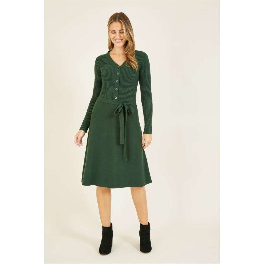 ユミ (Yumi) レディース ワンピース ワンピース・ドレス Green Knitted Skater Dress (Green) ap2