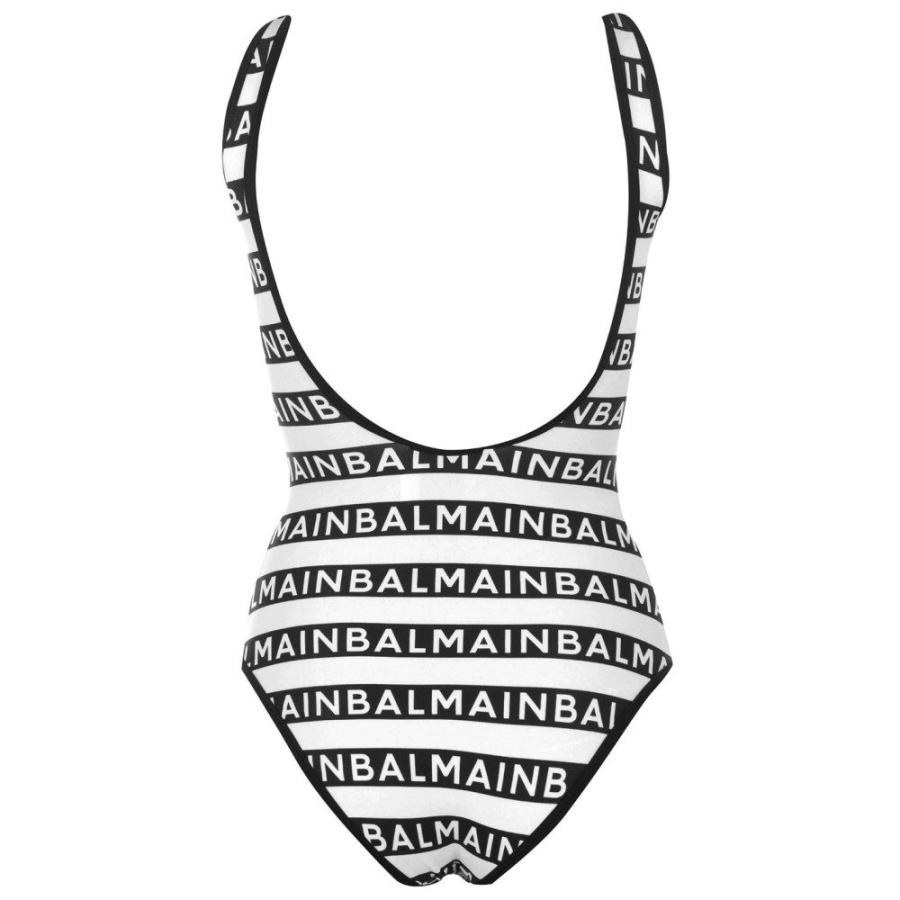 バルマン (BALMAIN) レディース ワンピース 水着・ビーチウェア Logo Stripe Swimsuit (Wht/Blk)｜nul-select｜04