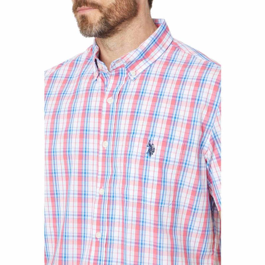 ユーエスポロアッスン (U.S. POLO ASSN.) メンズ ジャケット Short Sleeve Classic Fit 1 Pocket Yarn Dye Plaid Stretch Poplin Woven Shirt (Rouge Red)｜nul-select｜03