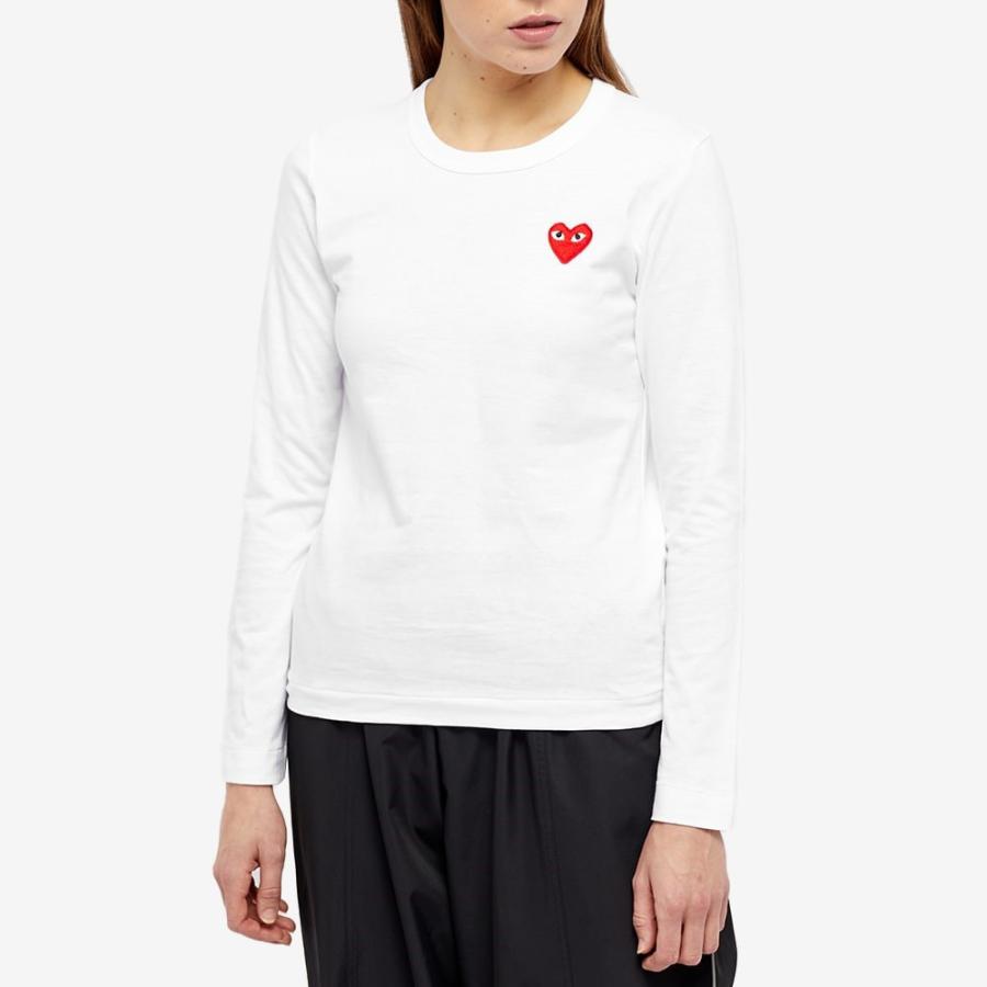 コム デ ギャルソン (Comme des Garcons Play) レディース 長袖Tシャツ トップス Long Sleeve Basic Logo T-Shirt (White/Red)｜nul-select｜02