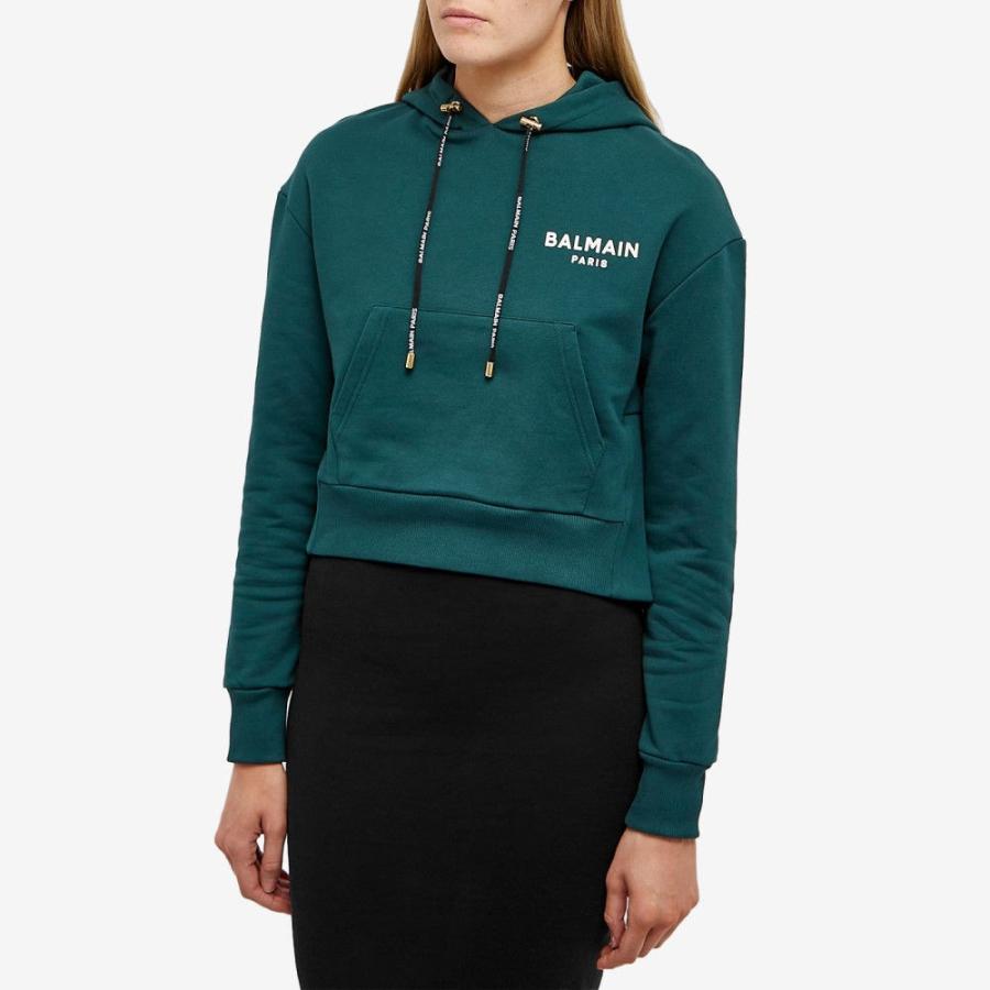 バルマン (Balmain) レディース パーカー トップス Flock Logo Crop 