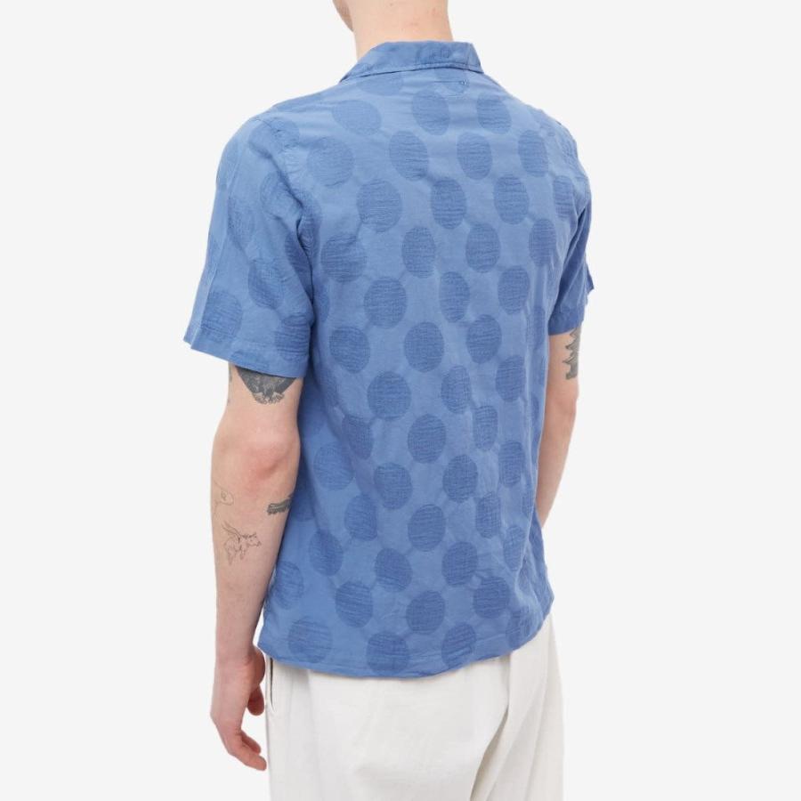 ユニバーサルワークス (Universal Works) メンズ 半袖シャツ トップス Dot Cotton Road Shirt (Blue)｜nul-select｜03