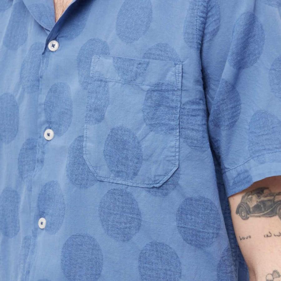 ユニバーサルワークス (Universal Works) メンズ 半袖シャツ トップス Dot Cotton Road Shirt (Blue)｜nul-select｜04