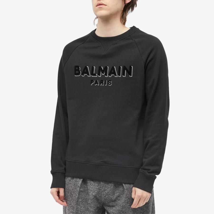 バルマン (Balmain) メンズ スウェット・トレーナー トップス Flock &Amp; Foil Paris Logo Crew Sweat (Black/Silver)｜nul-select｜02