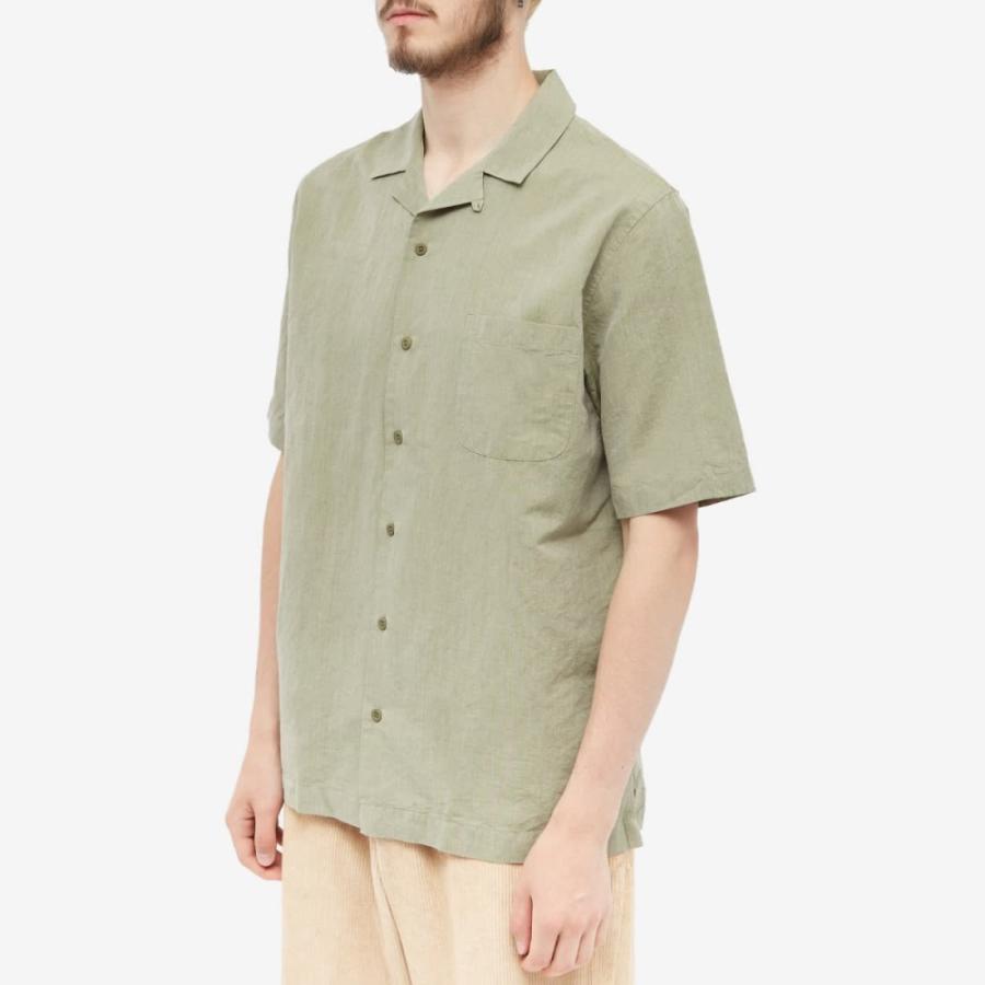 サンスペル (Sunspel) メンズ 半袖シャツ トップス Cotton Linen Short Sleeve Shirt (Hunter Green Melange) 1
