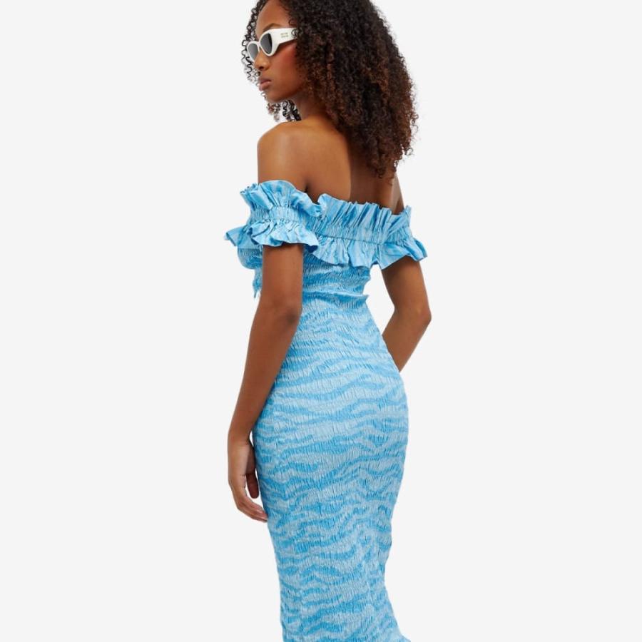 ガニー (GANNI) レディース ワンピース ワンピース・ドレス Off-Shoulder Smock Midi Dress (Ethereal Blue)｜nul-select｜03