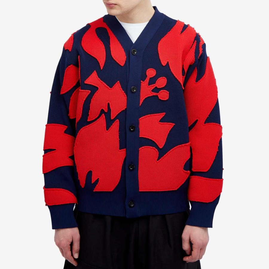 サカイ (Sacai) メンズ カーディガン トップス Floral Embroidered Patch Cardigan (Navy/Red)｜nul-select｜02