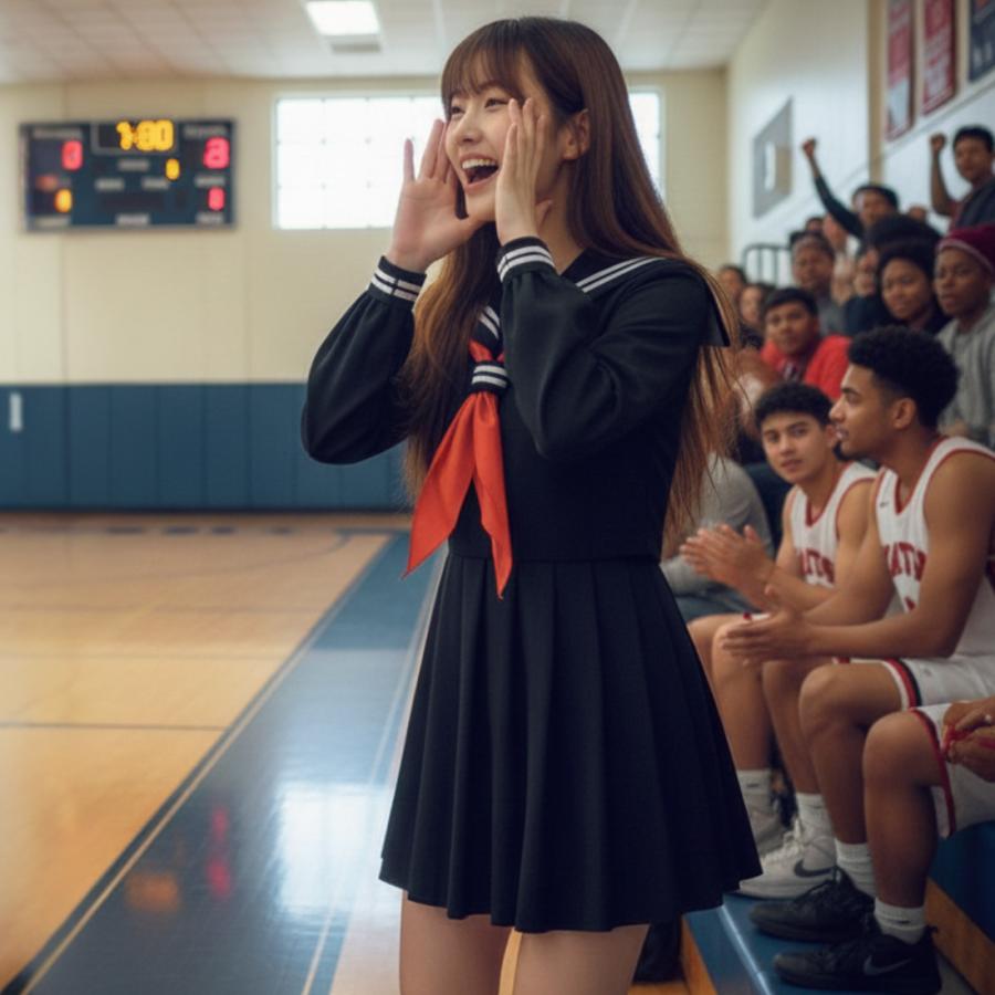 コスプレ 衣装 長袖 セーラー服 女子高生 コスチューム 2本ライン 赤