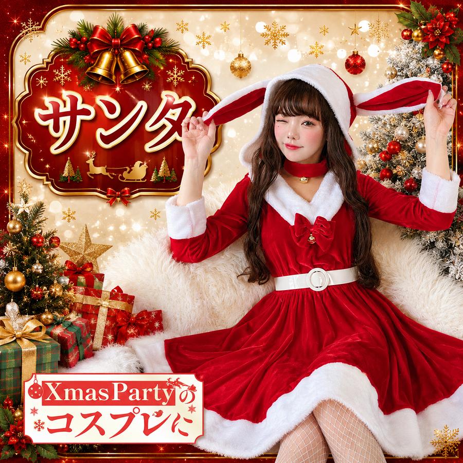 コスプレ 衣装 クリスマス サンタ うさ耳 フード ウサギ ラビット 