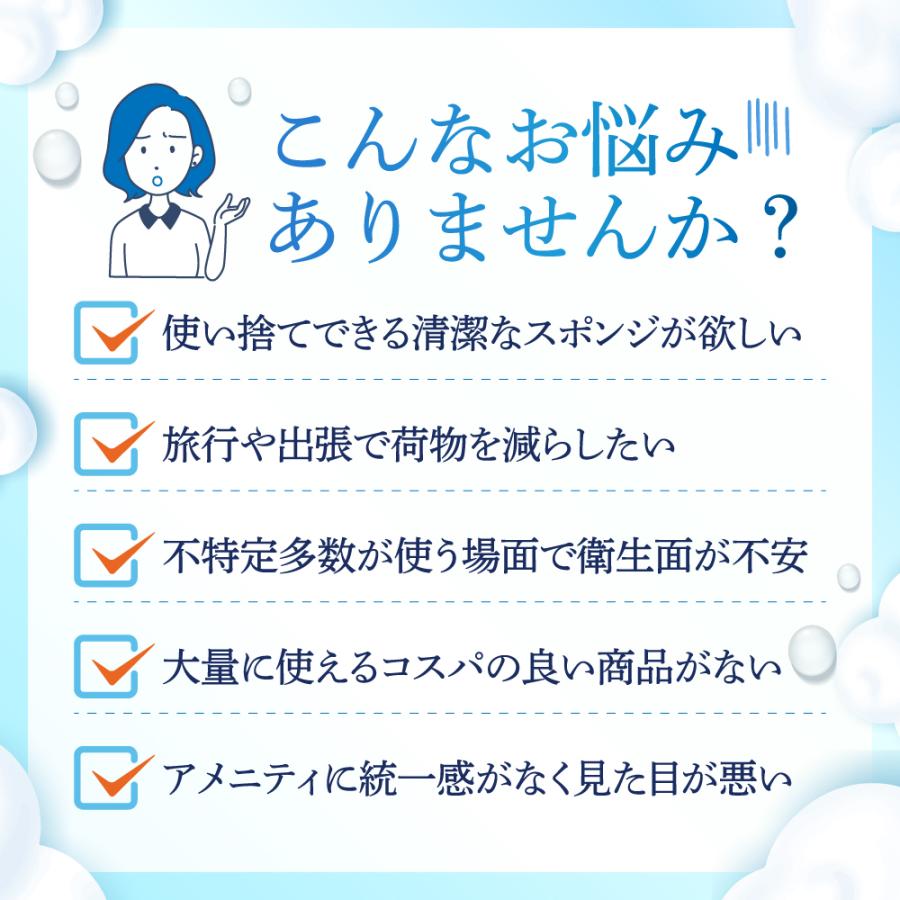 ボディスポンジ 業務用 500個 使い捨て 個包装 海綿 圧縮スポンジ ビジネスホテル ポイント利用_2