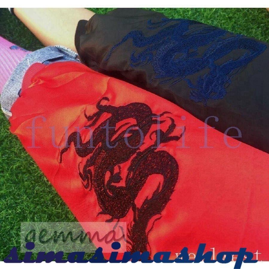 スカジャンレディースジャケット刺繍龍赤黒ゆったり原宿系 スカジャンレディースジャケット刺繍龍赤黒ゆったり原宿系