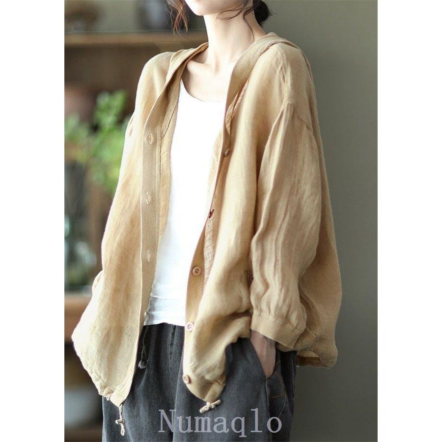 シャツレディースロング長袖ブラウスリネンロングシャツ