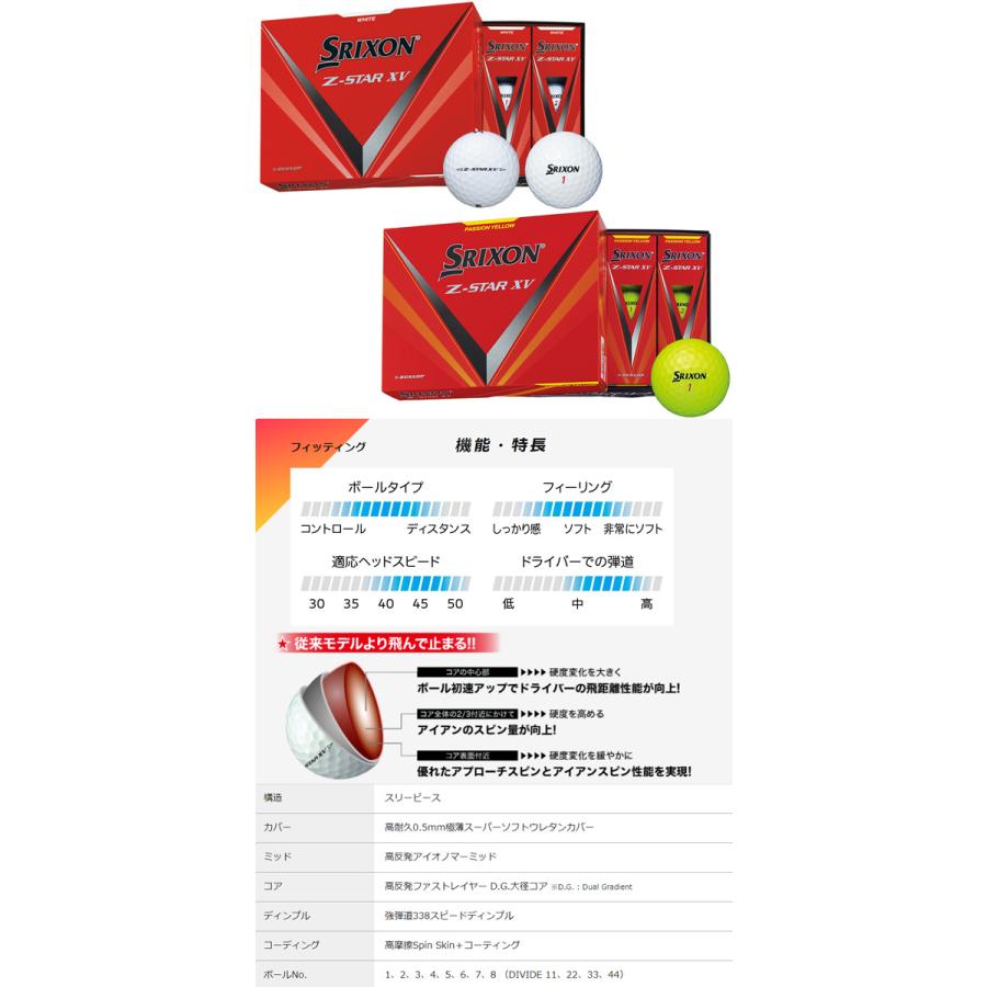 スリクソン 2023 Z-STAR　XV　ゴルフボール 1ダース 日本仕様　 [SRIXON GOLF BALL　ゼットスター XV ホワイト　イエロー　12球入り　ゴルフ]｜number7｜02