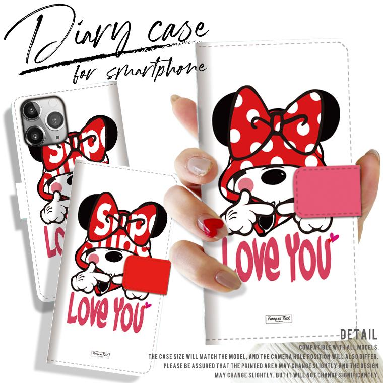 全機種対応 手帳型 iPhone16 ケース iPhone Galaxy Xperia AQUOSPHONE LOVE YOU Mouse 女の子 GIRL ネズミッキー パロディ デザイン 可愛い | 