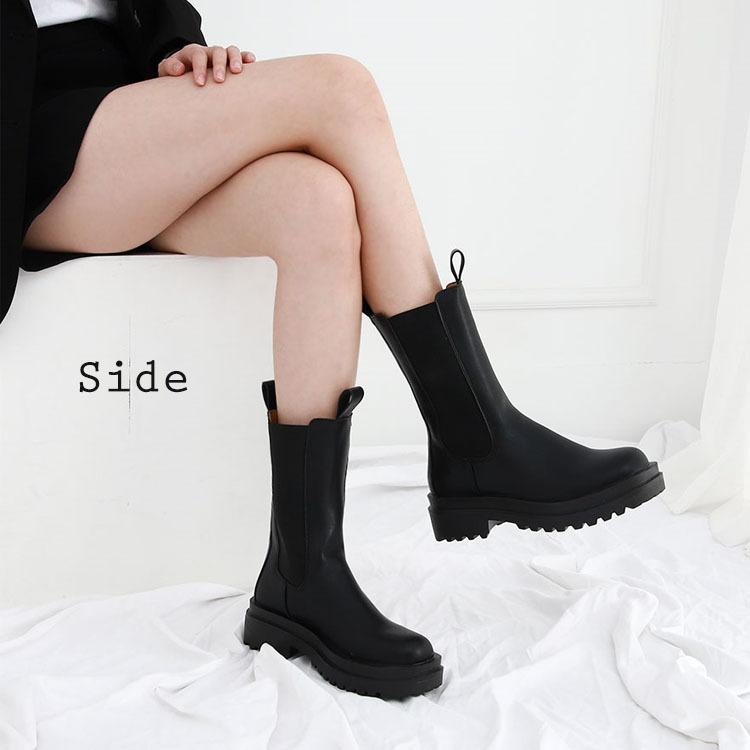 ブーツ サイドゴアブーツ レディース ラウンド サイドゴア チェルシー 厚底 ミドル レザー 黒 ブラック 韓国 ファッション Fh Xx L Nuna ヤフー店 通販 Yahoo ショッピング