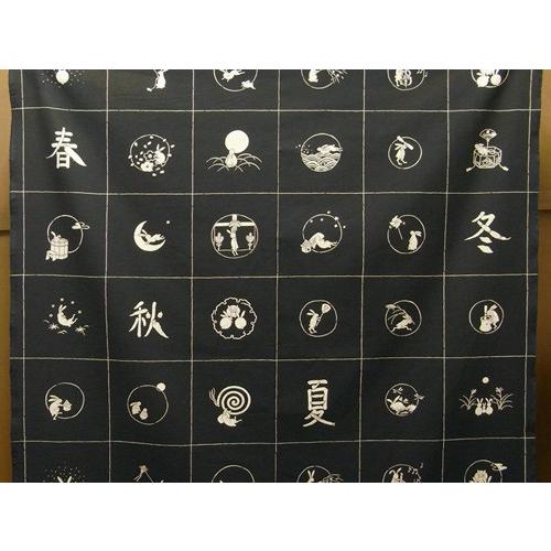 手染め和柄コットン生地・四季のうさぎ（黒） 段単位 切り売り |  | 03