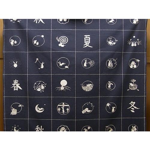 手染め和柄コットン生地・四季のうさぎ（紺） 段単位 切り売り |  | 03