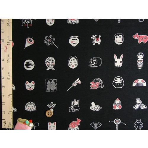 和柄コットン生地・匠 日本の伝統玩具(黒) 10cm単位 切り売り |  | 02