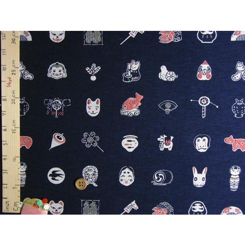 和柄コットン生地・匠 日本の伝統玩具(紺) 10cm単位 切り売り |  | 02
